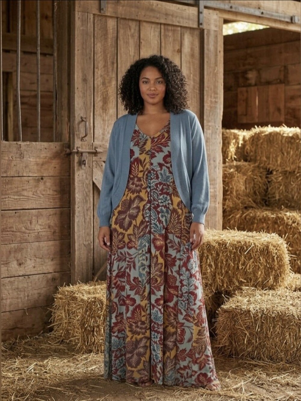 QVC Attitudes Floral Maxi Dress 2XL + WynneLayers Knit Shrug Cardigan 3XL